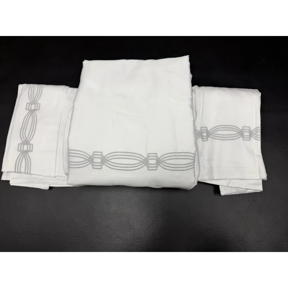 Hotel Collection Portofino KING Duvet Cover + 2 King Shams Set White / Silver